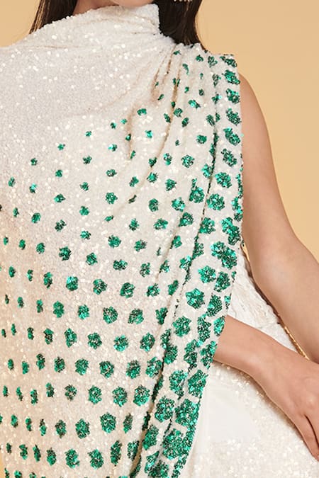 Siddartha Tytler_White "georgette Abstract Sequins Polka Dot Work Saree Set _Online_at_Aza_Fashions