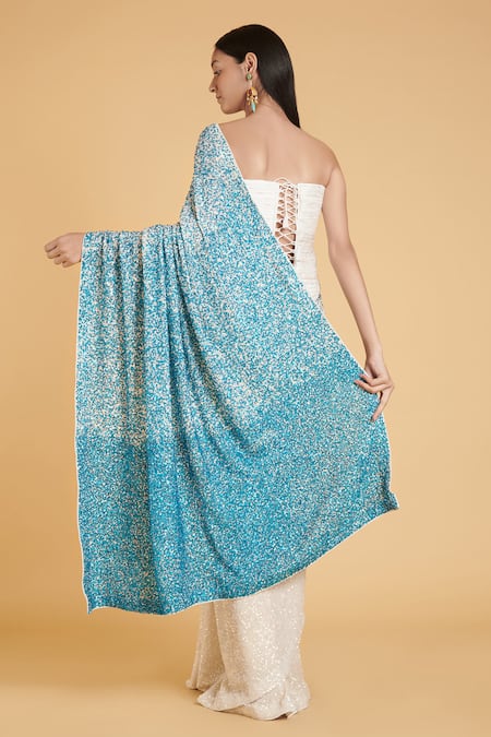 Shop Siddartha Tytler White Georgette Sequin Notched Ombre Work Saree Set at Aza Fashions Shop_Siddartha Tytler_White Georgette Sequin Notched Ombre Work Saree Set _at_Aza_Fashions