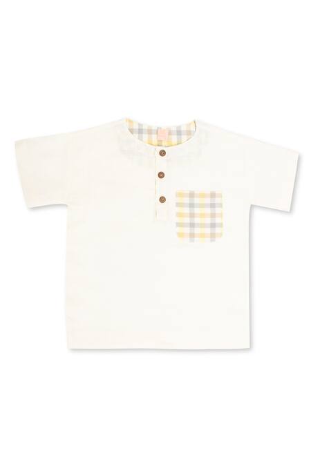 Little Luxury Beige Checkered T-Shirt & Pant Set 