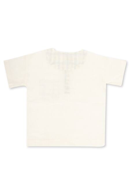 Little Luxury_Beige Linen Patchwork Checkered T-shirt And Pant Set _Online_at_Aza_Fashions