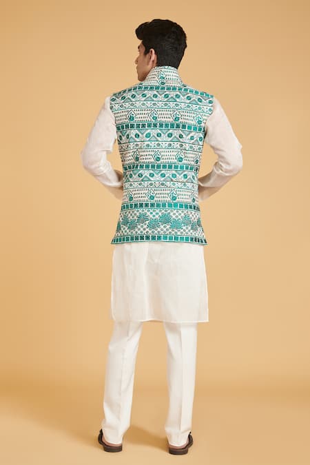 Shop Siddartha Tytler White Matka Silk Floral Embroidered Waistcoat at Aza Fashions Shop_Siddartha Tytler_White Matka Silk Floral Embroidered Waistcoat _at_Aza_Fashions