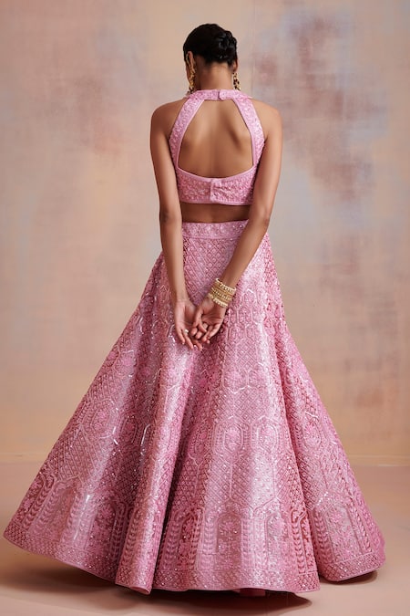 Shop SUHINO Pink Organza, Tissue Dori Work, Resham Work, Sequins Round Bridal Lehenga Set at Aza Fashions Shop_SUHINO_Pink Organza, Tissue Dori Work, Resham Work, Sequins Round Bridal Lehenga Set _at_Aza_Fashions