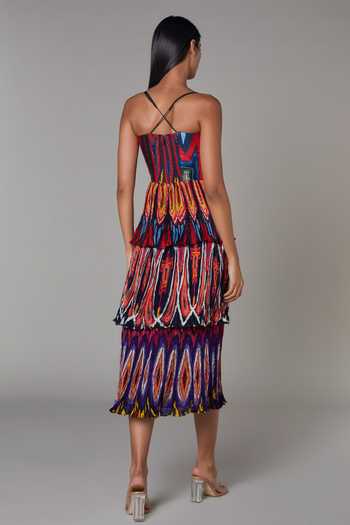 Saaksha & Kinni Multi Color Chiffon, Satin Abstract Sweetheart Neck Pleated Print Dress 2