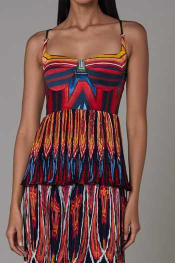 Saaksha & Kinni Multi Color Chiffon, Satin Abstract Sweetheart Neck Pleated Print Dress 4