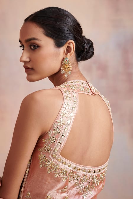 Buy_SUHINO_Orange Organza, Tissue, Slub Silk Mirror Work, Resham Embroidered Gharara Set _Online_at_Aza_Fashions