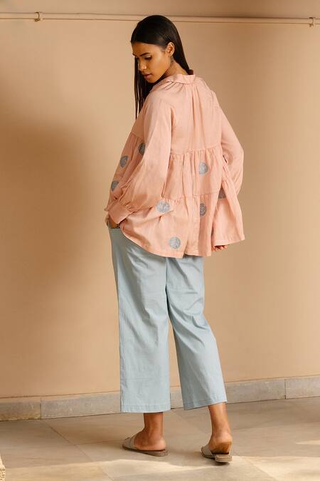 Shop Ayaka Pink 100% Organic Cotton Made With Soyabean Fibres Polka Dot Shirt Patchwork at Aza Fashions Shop_Ayaka_Pink 100% Organic Cotton Made With Soyabean Fibres Polka Dot Shirt Patchwork _at_Aza_Fashions