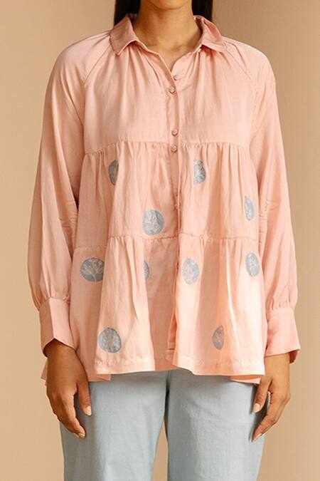Ayaka Pink 100% Organic Cotton Made With Soyabean Fibres Polka Dot Shirt Patchwork at Aza Fashions Ayaka_Pink 100% Organic Cotton Made With Soyabean Fibres Polka Dot Shirt Patchwork _at_Aza_Fashions