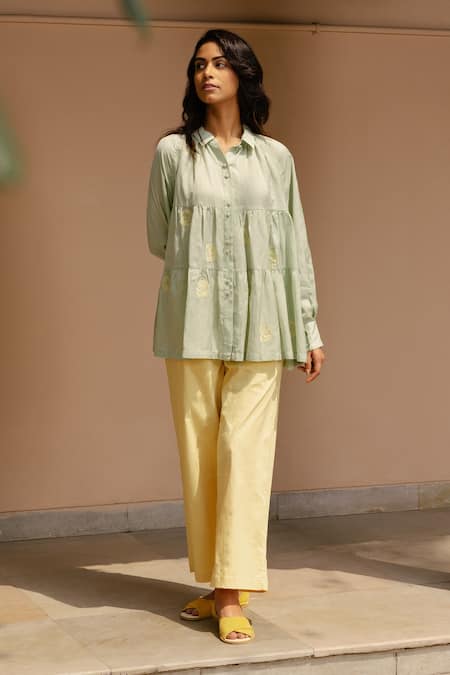 Ayaka Green 100% Organic Cotton Made With Soyabean Fibres Polka Dot Shirt Patchwork Online at Aza Fashions Ayaka_Green 100% Organic Cotton Made With Soyabean Fibres Polka Dot Shirt Patchwork _Online_at_Aza_Fashions