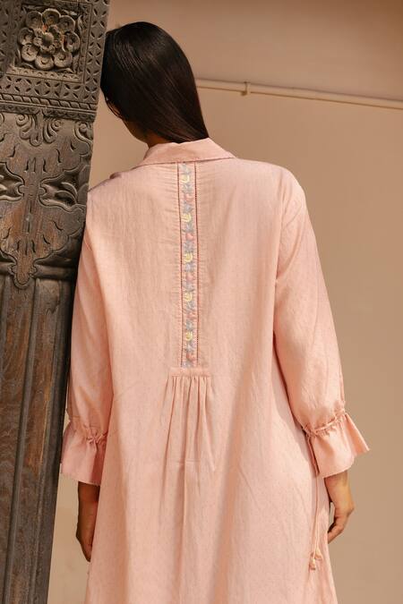 Shop Ayaka Pink 100% Organic Cotton Made With Bamboo Fibres Floral Shirt A-line Dress Online at Aza Fashions Shop_Ayaka_Pink 100% Organic Cotton Made With Bamboo Fibres Floral Shirt A-line Dress _Online_at_Aza_Fashions