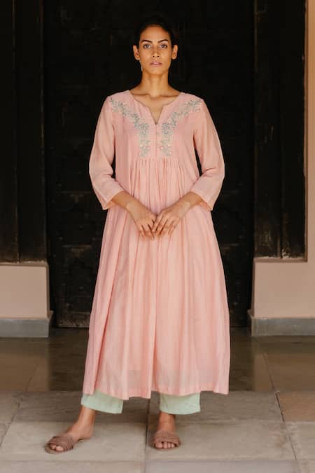 Ayaka Pink 100% Chanderi And 100% Organic Dobby Made With Pleated Tunic
