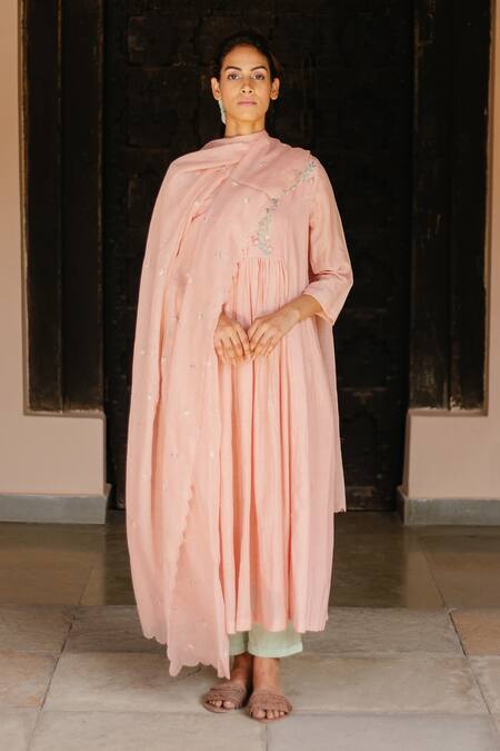 Shop Ayaka Pink 100% Chanderi And 100% Organic Dobby Made With Pleated Tunic at Aza Fashions Shop_Ayaka_Pink 100% Chanderi And 100% Organic Dobby Made With Pleated Tunic _at_Aza_Fashions