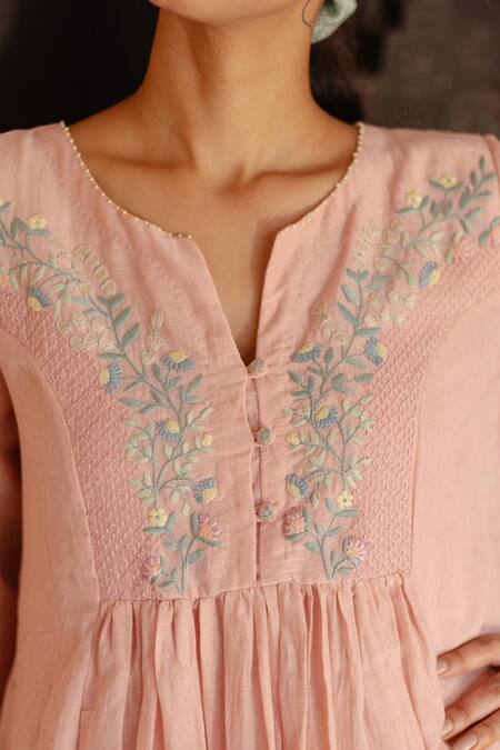 Ayaka Pink 100% Chanderi And 100% Organic Dobby Made With Pleated Tunic at Aza Fashions Ayaka_Pink 100% Chanderi And 100% Organic Dobby Made With Pleated Tunic _at_Aza_Fashions