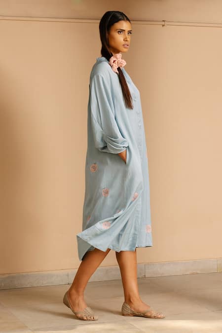 Ayaka Blue 100% Organic Cotton Made With Soyabean Fibres Polka Dot Patchwork Dress