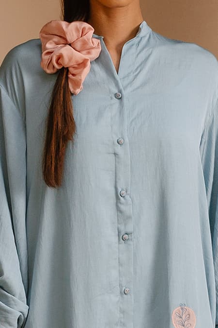 Shop Ayaka Blue 100% Organic Cotton Made With Soyabean Fibres Polka Dot Patchwork Dress at Aza Fashions Shop_Ayaka_Blue 100% Organic Cotton Made With Soyabean Fibres Polka Dot Patchwork Dress _at_Aza_Fashions