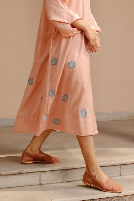 Ayaka Pink 100% Organic Cotton Made With Soyabean Fibres Polka A-line Patchwork Dress at Aza Fashions Ayaka_Pink 100% Organic Cotton Made With Soyabean Fibres Polka A-line Patchwork Dress _at_Aza_Fashions