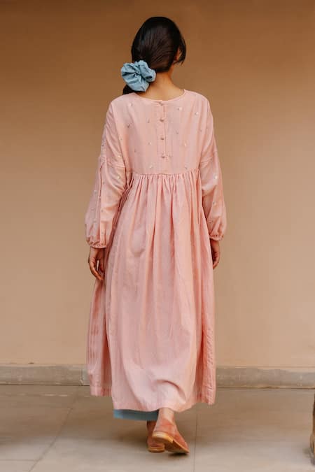 Shop Ayaka Pink 100% Chanderi, 100% Organic Dobby Made Embroidered Tunic at Aza Fashions Shop_Ayaka_Pink 100% Chanderi, 100% Organic Dobby Made Embroidered Tunic _at_Aza_Fashions