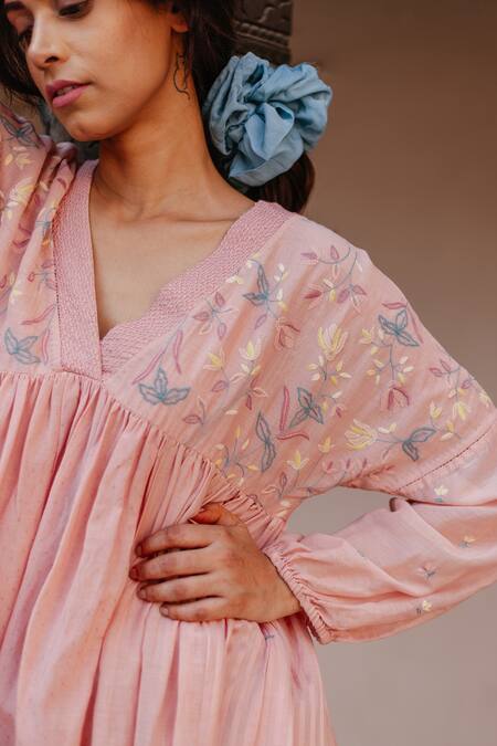 Buy Ayaka Pink 100% Chanderi, 100% Organic Dobby Made Embroidered Tunic Online at Aza Fashions Buy_Ayaka_Pink 100% Chanderi, 100% Organic Dobby Made Embroidered Tunic _Online_at_Aza_Fashions