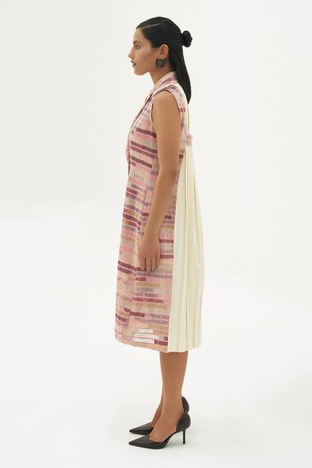 Corpora Studio_Pink Upcycled Certified Organic Cotton Notched Collar Dress _Online_at_Aza_Fashions