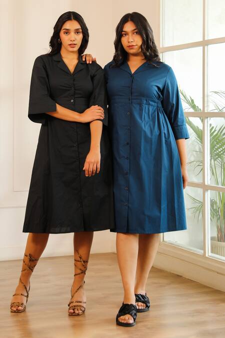 Shop House Of Her Blue Tula Cotton Shirt Dress Online at Aza Fashions Shop_House Of Her_Blue Tula Cotton Shirt Dress _Online_at_Aza_Fashions