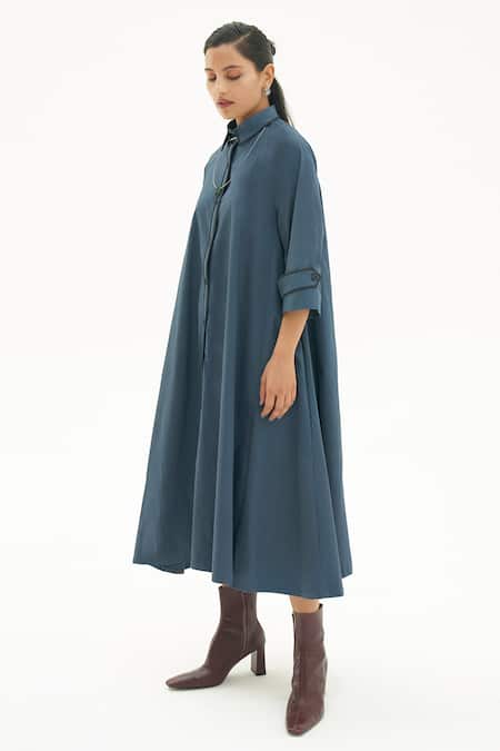 Corpora Studio_Blue Cotton Shirt Collar Dress _Online_at_Aza_Fashions
