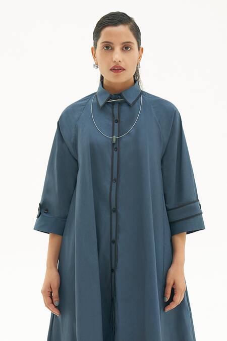 Buy_Corpora Studio_Blue Cotton Shirt Collar Dress _Online_at_Aza_Fashions