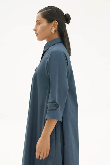 Shop_Corpora Studio_Blue Cotton Shirt Collar Dress _Online_at_Aza_Fashions