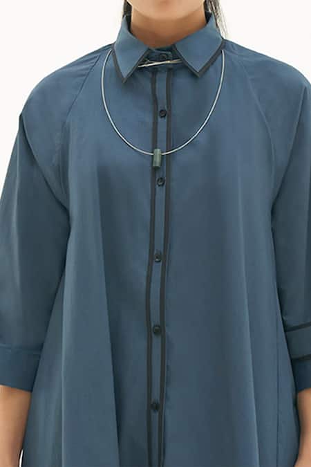 Corpora Studio_Blue Cotton Shirt Collar Dress _at_Aza_Fashions