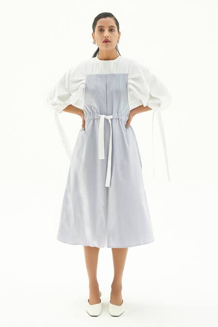 Corpora Studio White Cotton Round Colorblock Dress Online at Aza Fashions Corpora Studio_White Cotton Round Colorblock Dress _Online_at_Aza_Fashions