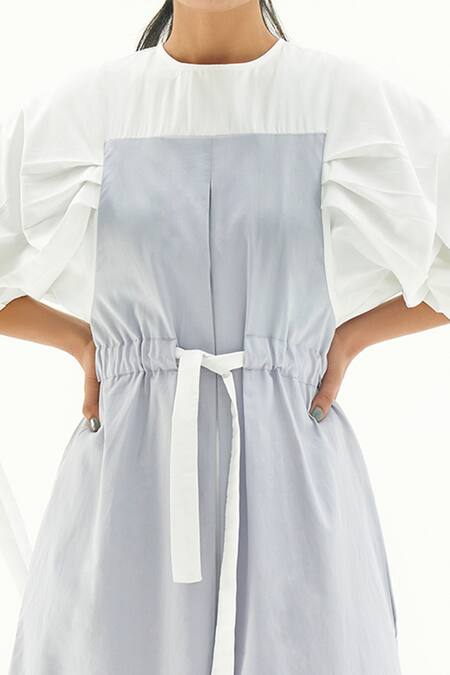 Shop Corpora Studio White Cotton Round Colorblock Dress Online at Aza Fashions Shop_Corpora Studio_White Cotton Round Colorblock Dress _Online_at_Aza_Fashions