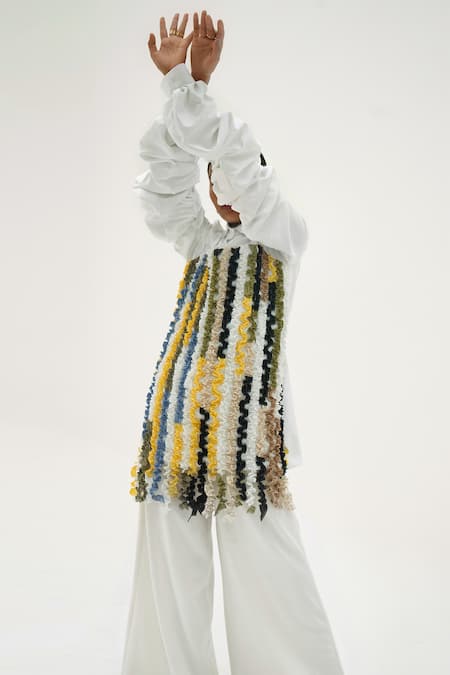 Corpora Studio_White Upcycled Frills Shirt Collar  _Online_at_Aza_Fashions