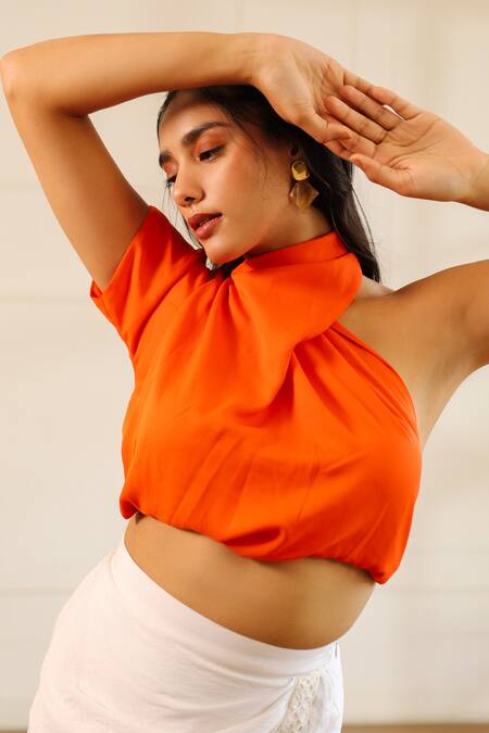 House Of Her_Orange Sunrise Tie Up Top _Online_at_Aza_Fashions