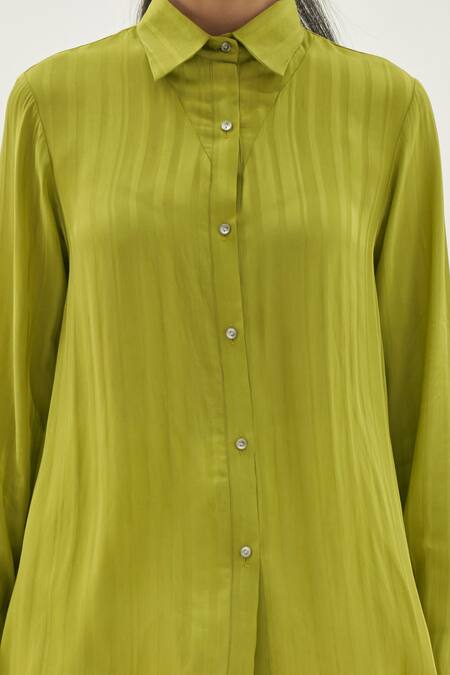 Shop_Corpora Studio_Green Silk 60%, Viscose 40% Shirt Collar Asymmetric_Online_at_Aza_Fashions