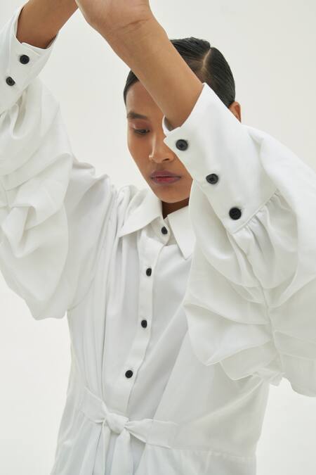 Corpora Studio_White Cotton Shirt Collar Tie-up _Online_at_Aza_Fashions
