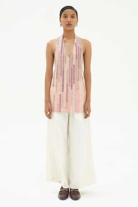Corpora Studio_Pink Upcycled Fabric Halter Top _Online_at_Aza_Fashions