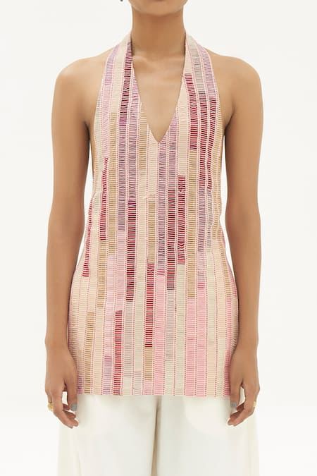 Buy_Corpora Studio_Pink Upcycled Fabric Halter Top _Online_at_Aza_Fashions