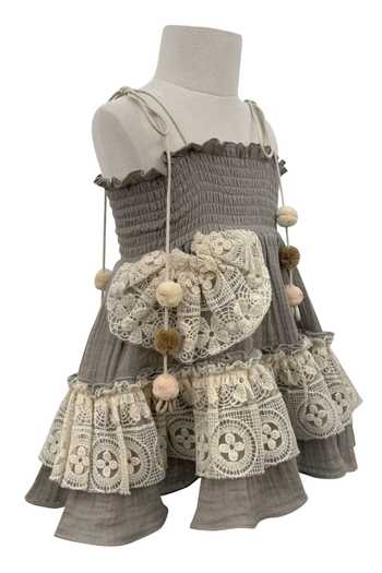 Jasmine And Alaia_Grey Cotton Gauze Alaia Lacy Dress_Online_at_Aza_Fashions