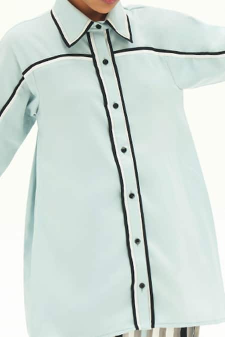 Corpora Studio_Blue Crepe Shirt Collar Striped _Online_at_Aza_Fashions