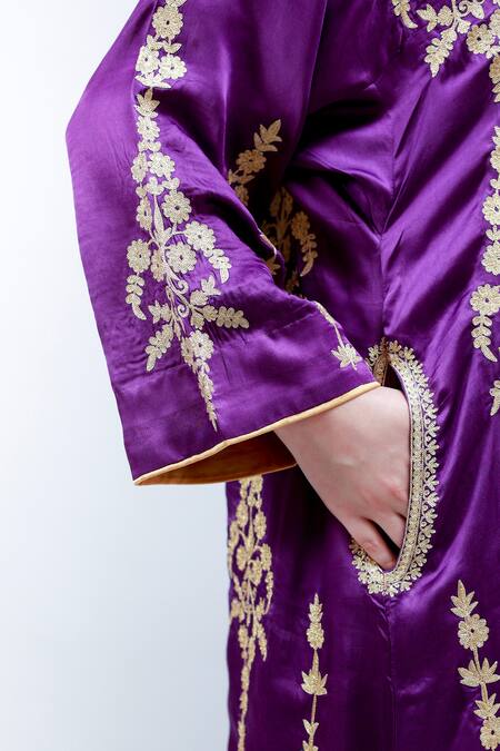 Buy Daljit Sudan Purple German Satin And Georgette Tilla & Aari Embroidered Phiran Kurta Pant Set Online at Aza Fashions Buy_Daljit Sudan_Purple German Satin And Georgette Tilla & Aari Embroidered Phiran Kurta Pant Set _Online_at_Aza_Fashions