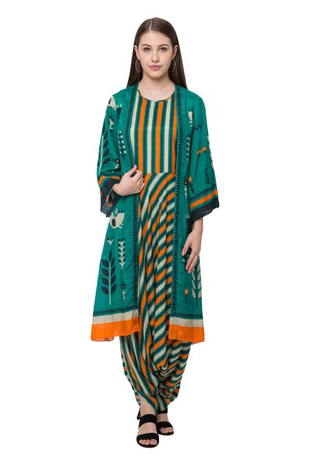 So Us By Sougatpaul Green Muslin Slub Round Printed Jumpsuit With Jacket Online at Aza Fashions So Us By Sougatpaul_Green Muslin Slub Round Printed Jumpsuit With Jacket _Online_at_Aza_Fashions