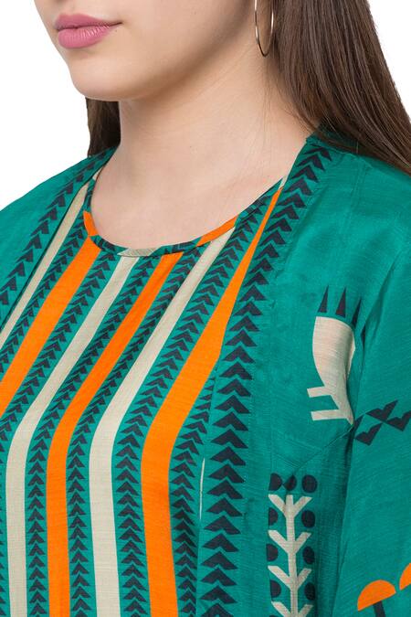 Shop So Us By Sougatpaul Green Muslin Slub Round Printed Jumpsuit With Jacket Online at Aza Fashions Shop_So Us By Sougatpaul_Green Muslin Slub Round Printed Jumpsuit With Jacket _Online_at_Aza_Fashions