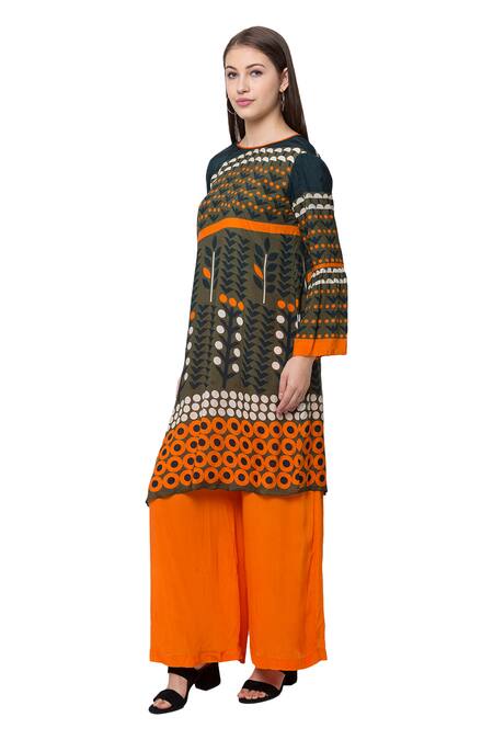 Buy So Us By Sougatpaul Green Muslin Slub Round Printed Kurta And Palazzo Set Online at Aza Fashions Buy_So Us By Sougatpaul_Green Muslin Slub Round Printed Kurta And Palazzo Set _Online_at_Aza_Fashions