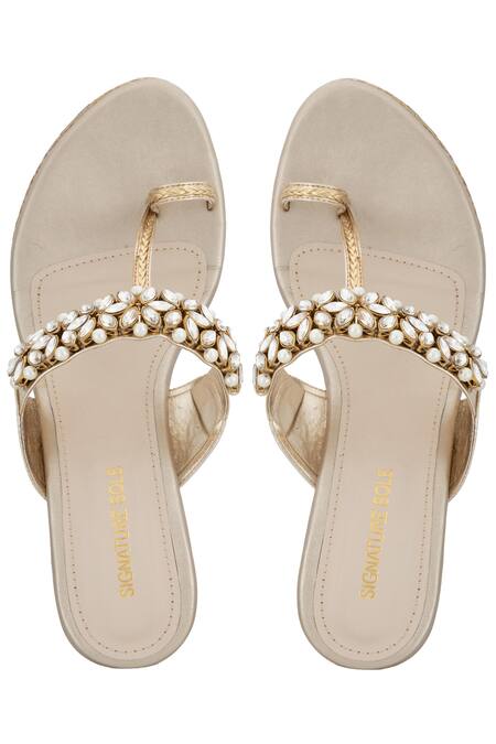 Buy_Signature Sole_Gold Embellished Wedges_Online_at_Aza_Fashions