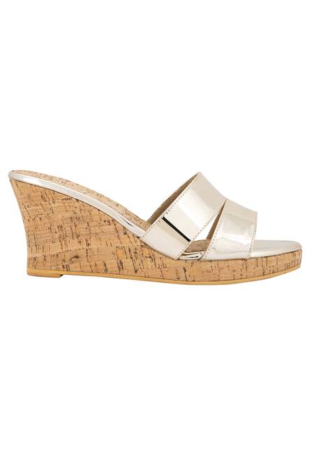 Signature Sole_Gold Metallic Strappy Wedges_Online_at_Aza_Fashions