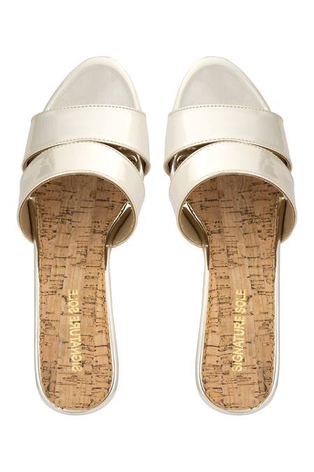 Buy_Signature Sole_Gold Metallic Strappy Wedges_Online_at_Aza_Fashions