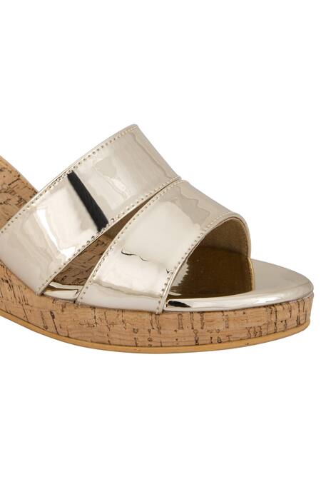 Signature Sole_Gold Metallic Strappy Wedges_at_Aza_Fashions
