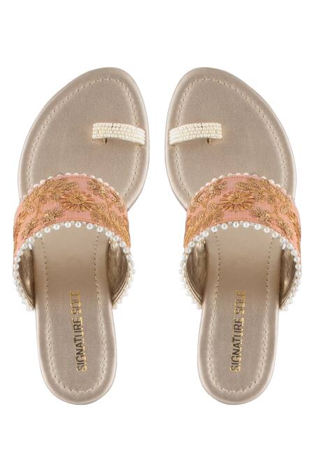 Signature Sole_Pink Embroidered Toe-ring Block Heels_Online_at_Aza_Fashions