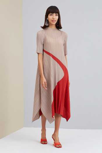 Buy_Scarlet Sage_Beige Polyester Trista Abstract Print Dress_Online_at_Aza_Fashions