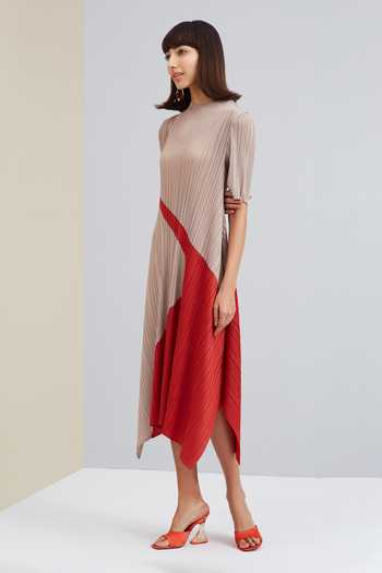Shop_Scarlet Sage_Beige Polyester Trista Abstract Print Dress_Online_at_Aza_Fashions