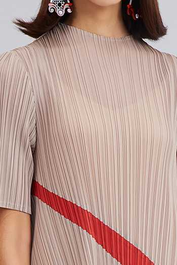 Scarlet Sage_Beige Polyester Trista Abstract Print Dress_at_Aza_Fashions