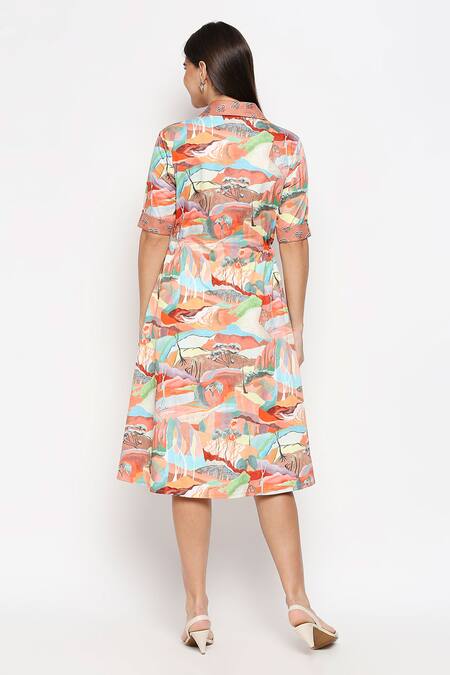 Shop So Us By Sougatpaul Multi Color Cotton Twill Lapel Collar Printed Jacket Dress at Aza Fashions Shop_So Us By Sougatpaul_Multi Color Cotton Twill Lapel Collar Printed Jacket Dress _at_Aza_Fashions
